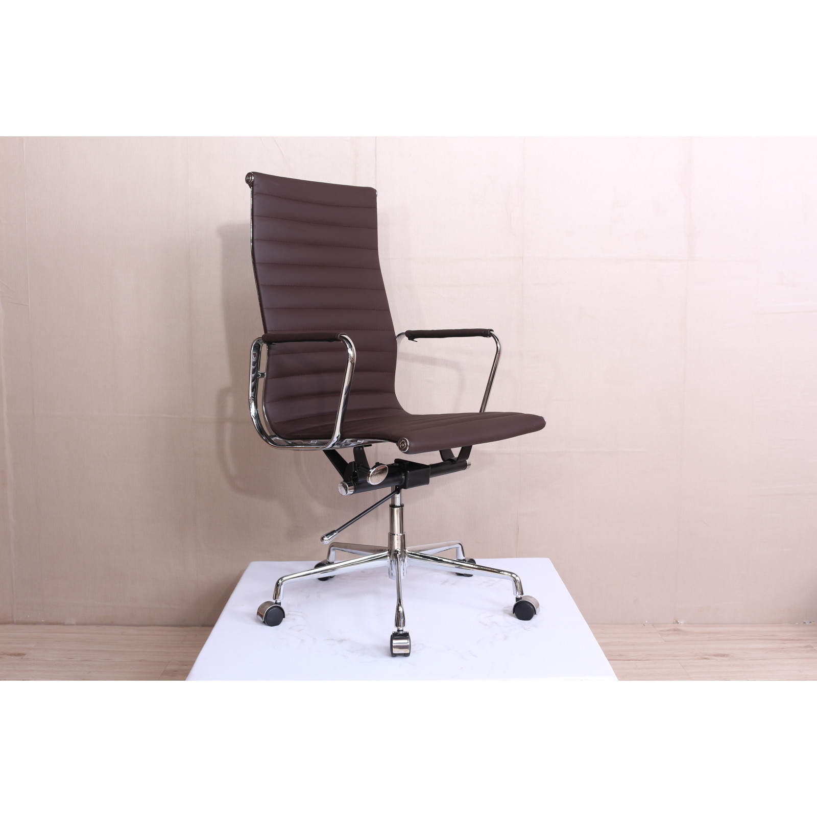 Office Chair High Back Ribbed DARK BROWN Leather