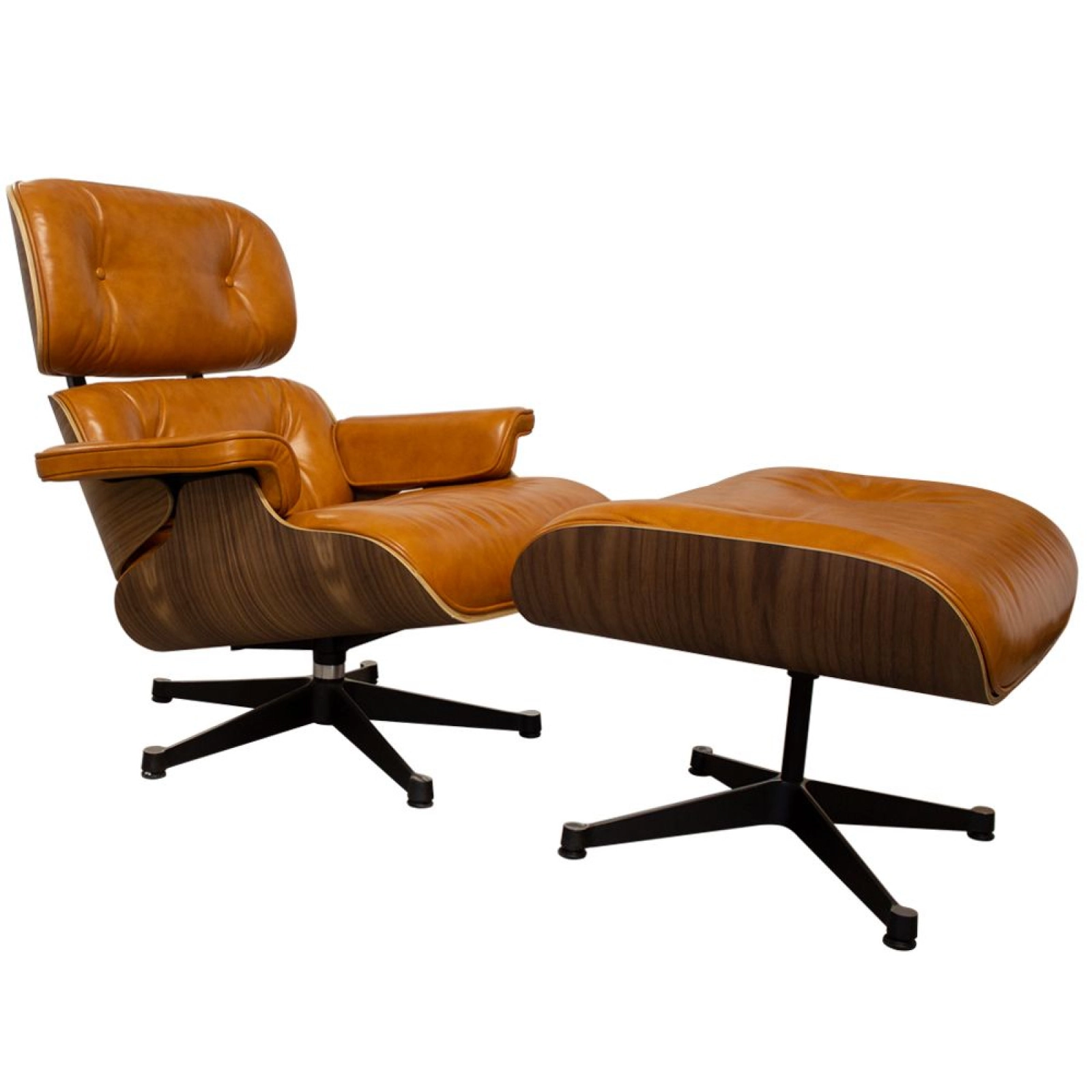 Lounge Chair and Ottoman TAN Brown Leather Walnut Wood Lounge Chair and Ottoman TAN Brown Leather Walnut Wood