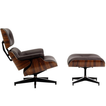 Lounge Chair and Ottoman DARK Brown Leather Walnut Wood