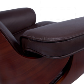 Eames Style Lounge Chair & Ottoman – Brown Leather & Cherry Wood