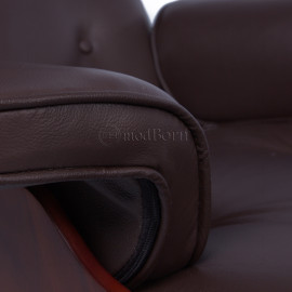 Eames Style Lounge Chair & Ottoman – Brown Leather & Cherry Wood