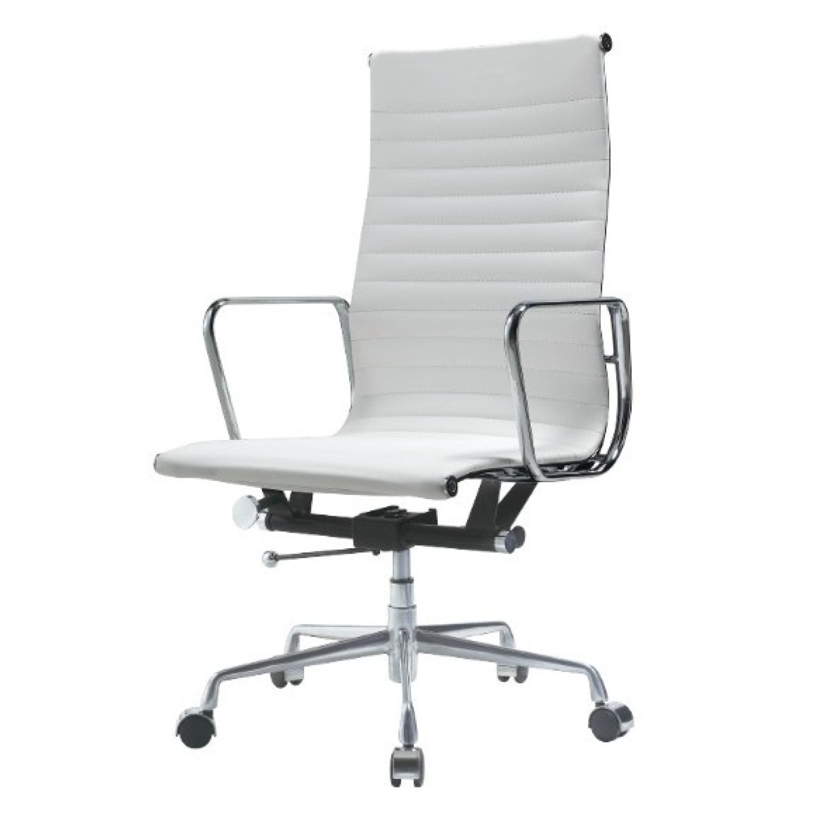 Office Chair High Back Ribbed WHITE Leather