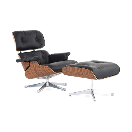 Lounge Chair and Ottoman Black Leather Palisander Rosewood SILVER