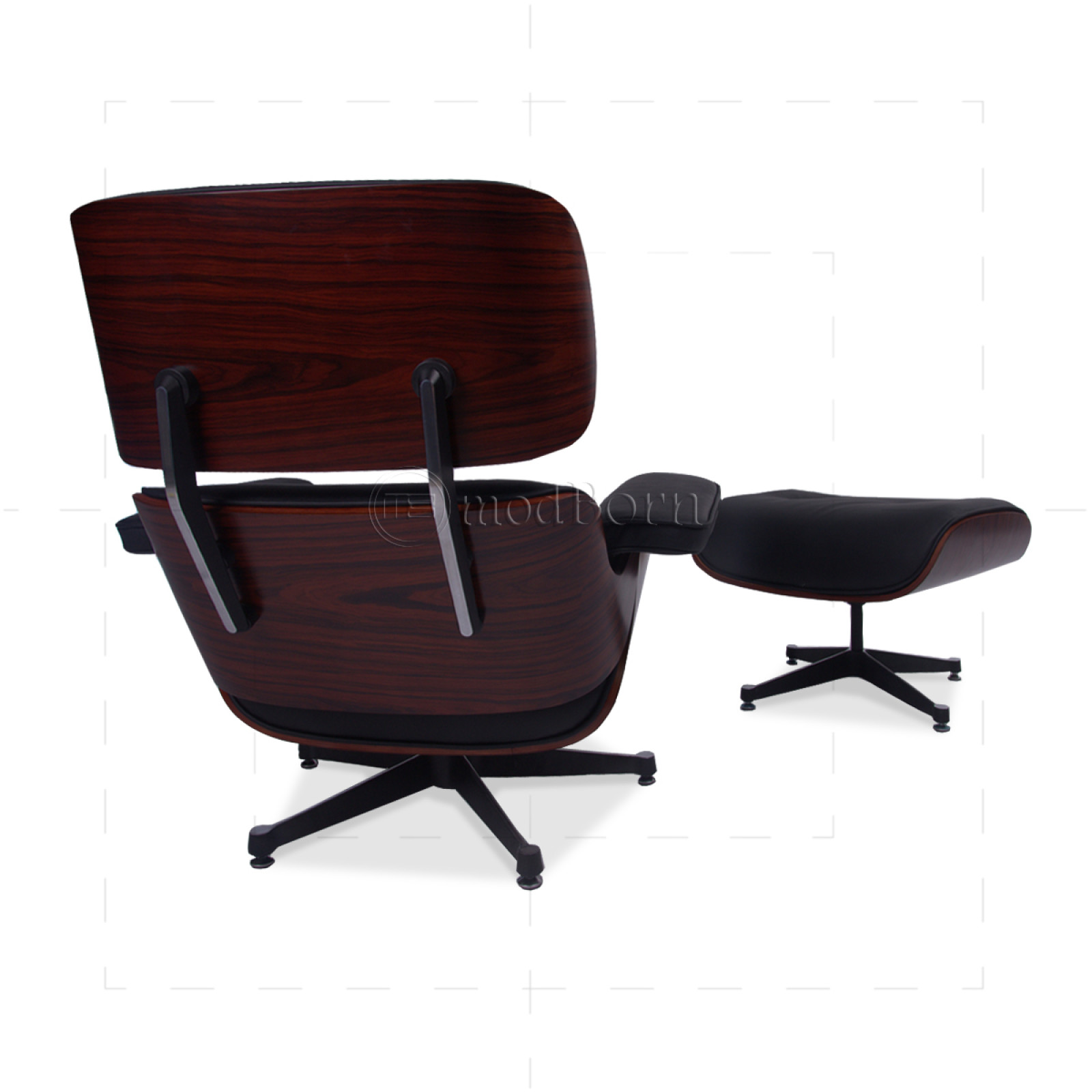 Lounge Chair and Ottoman Black Leather Palisander Rosewood (TALLER)
