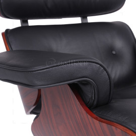 Lounge Chair and Ottoman Black Leather Palisander Rosewood (TALLER)