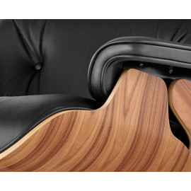 Lounge Chair and Ottoman Black Leather Walnut Wood