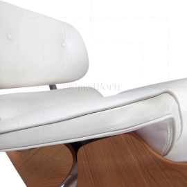 Eames Style Lounge Chair & Ottoman – White Leather & ASH Plywood
