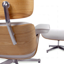 Eames Style Lounge Chair & Ottoman – White Leather & ASH Plywood