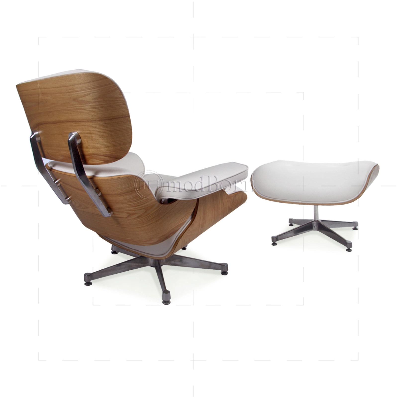 Lounge Chair and Ottoman White Leather ASH Plywood - TALLER Version Lounge Chair and Ottoman White Leather ASH Plywood - TALLER Version