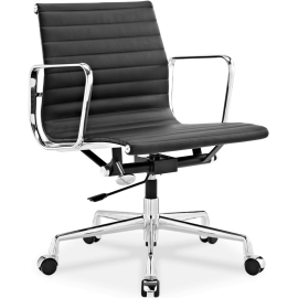 Eames Style EA117 Office Chair – Low Back Ribbed Black Leather