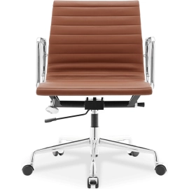 Office Chair Low Back Ribbed COGNAC BROWN Leather