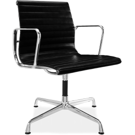Office Chair Low Back Ribbed  Black Leather