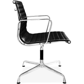 Office Chair Low Back Ribbed  Black Leather