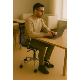 Office Mesh Chair Low Back Ribbed Black Fabric
