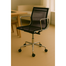 Office Mesh Chair Low Back Ribbed Black Fabric