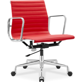 Office Chair Low Back Ribbed Red Leather