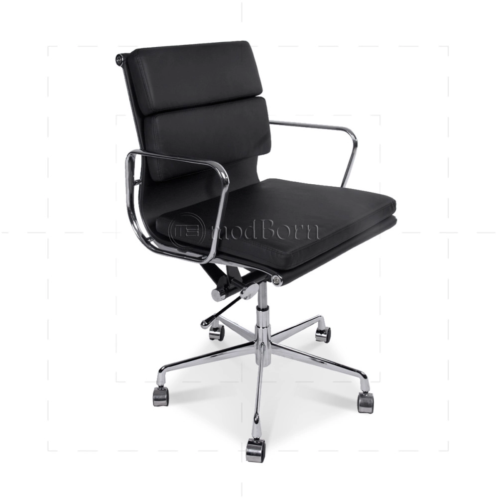 Office Chair Low Back Soft Pad Black Leather