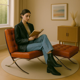 Barcelona Style Chair COGNAC Brown Leather 