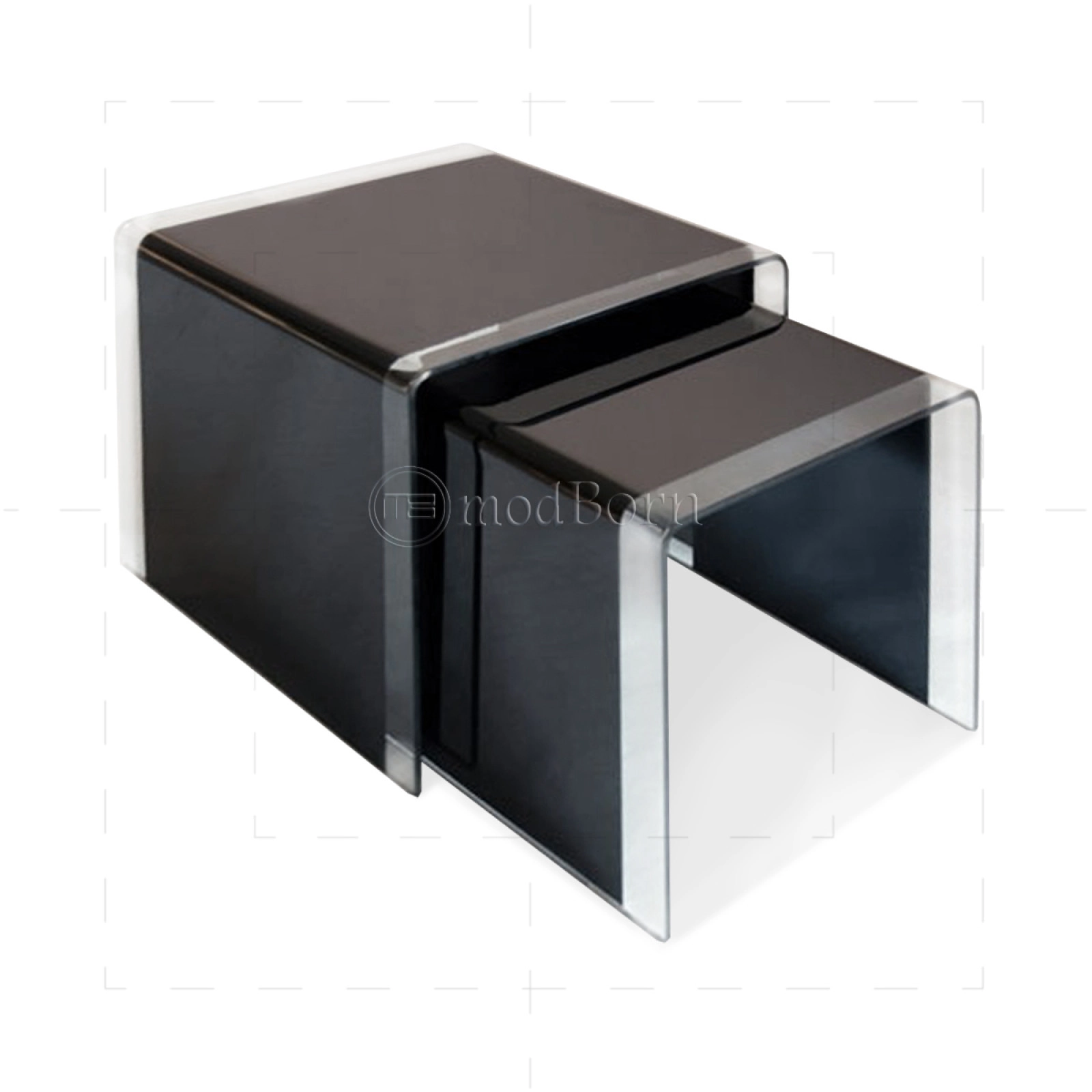 Safety Glass Nest of 3 Coffee Side Tables Black with Strips Safety Glass Nest of 3 Coffee Side Tables Black with Strips