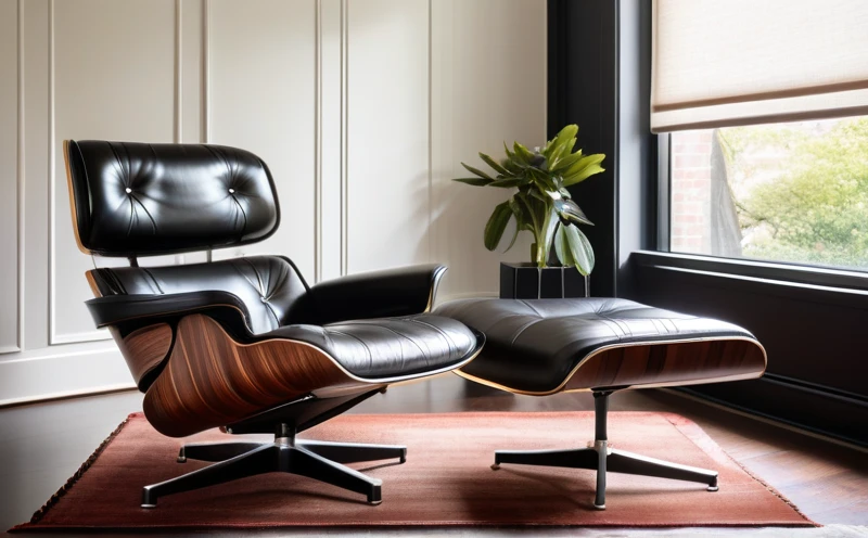 A living room with a lounge chair and ottoman by a large window