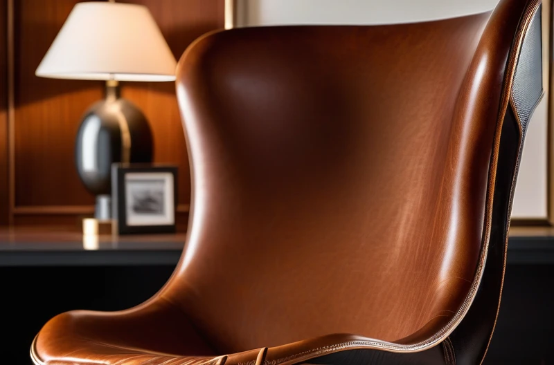 Close up of brown leather egg chair upholstery