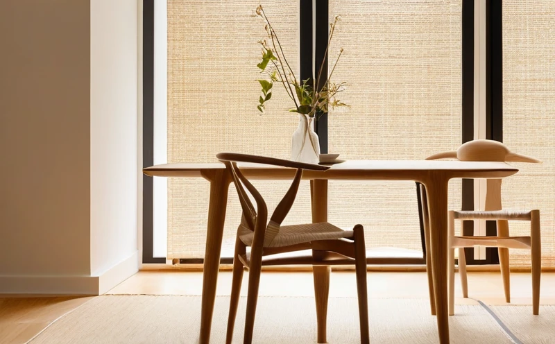 A modern Scandinavian-style living room featuring a classic Wishbone style chair in natural oak, positioned next to a minimalist dining table with a view of large windows.