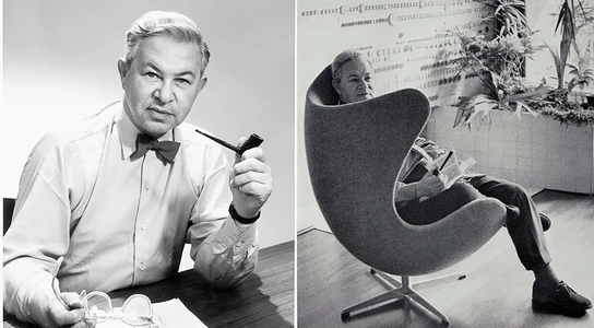 Arne Jacobsen in his design studio, refining modernist furniture concepts