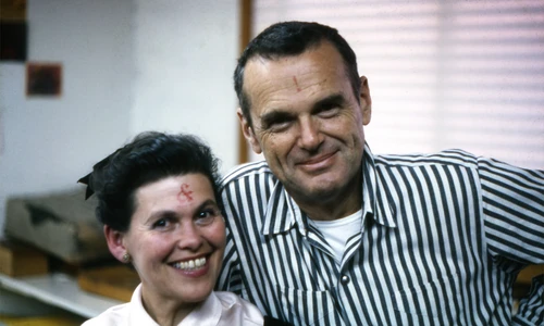 Charles Eames working on a furniture prototype in his studio