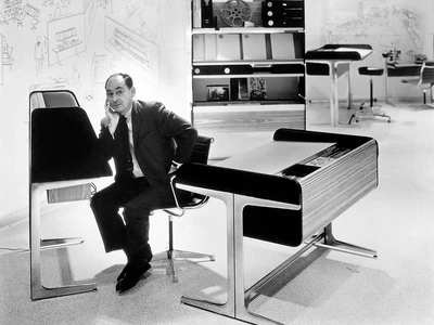 George Nelson working on furniture prototypes in his studio