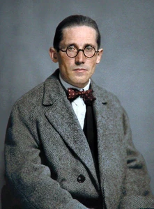 Le Corbusier working on architectural furniture design
